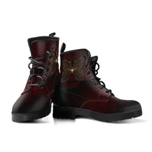 Butterfly Mandala Vegan Leather Combat Boots: Spiritual Design