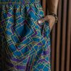 Men's Geometric Harem Pants: Blue Gold Cotton Rave