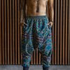 Men's Geometric Harem Pants: Blue Gold Cotton Rave
