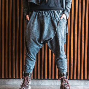 Ninja Stonewashed Grey Harem Pants: Cotton Samurai Drop