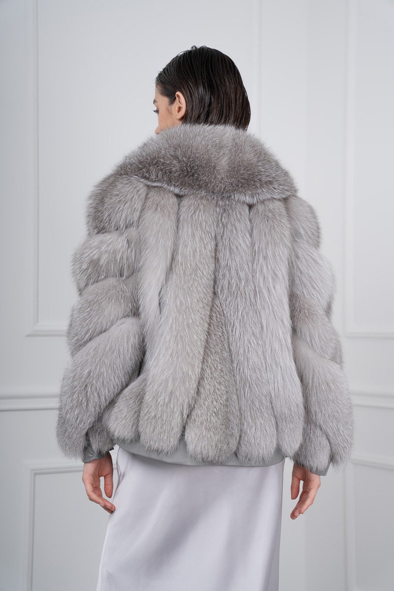 Gray Fox Fur Jacket: Shawl Collar Finnish Skins Gray Fox Fur Jacket: Shawl Collar Finnish Skins