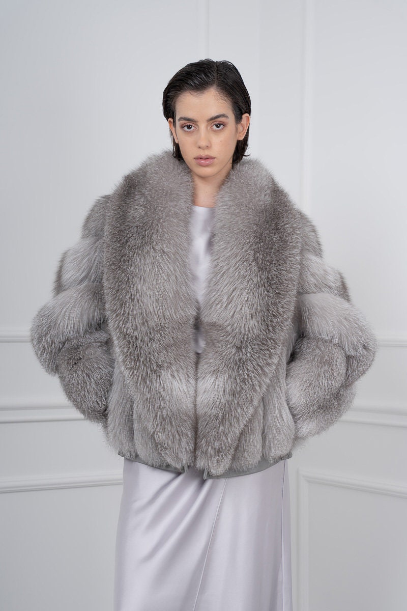 Gray Fox Fur Jacket: Shawl Collar Finnish Skins Gray Fox Fur Jacket: Shawl Collar Finnish Skins