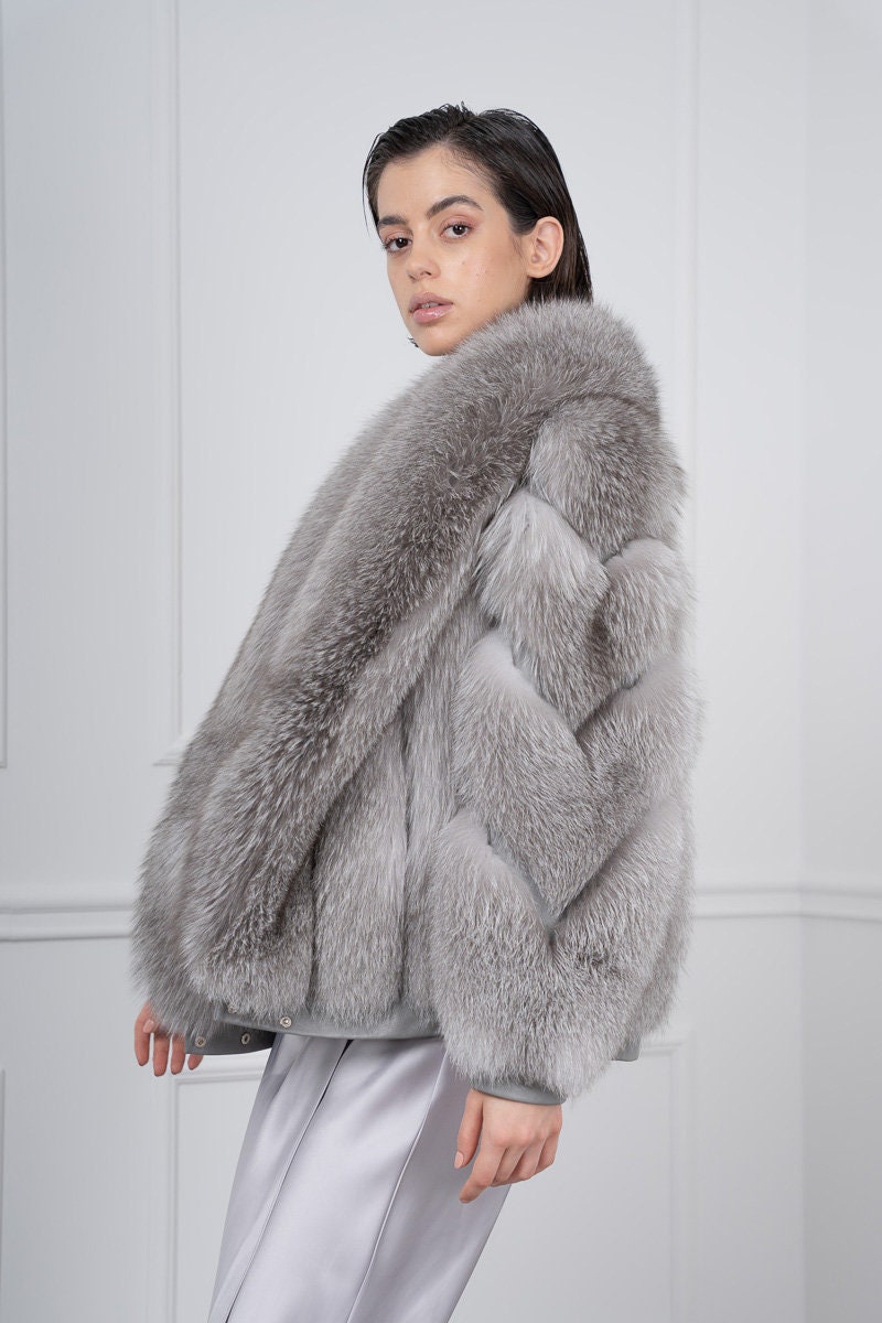 Gray Fox Fur Jacket: Shawl Collar Finnish Skins Gray Fox Fur Jacket: Shawl Collar Finnish Skins