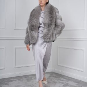 Gray Fox Fur Jacket: Shawl Collar Finnish Skins