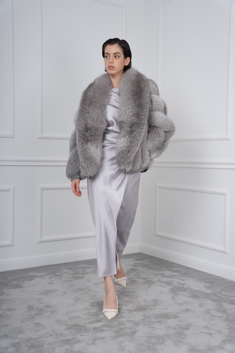 Gray Fox Fur Jacket: Shawl Collar Finnish Skins Gray Fox Fur Jacket: Shawl Collar Finnish Skins