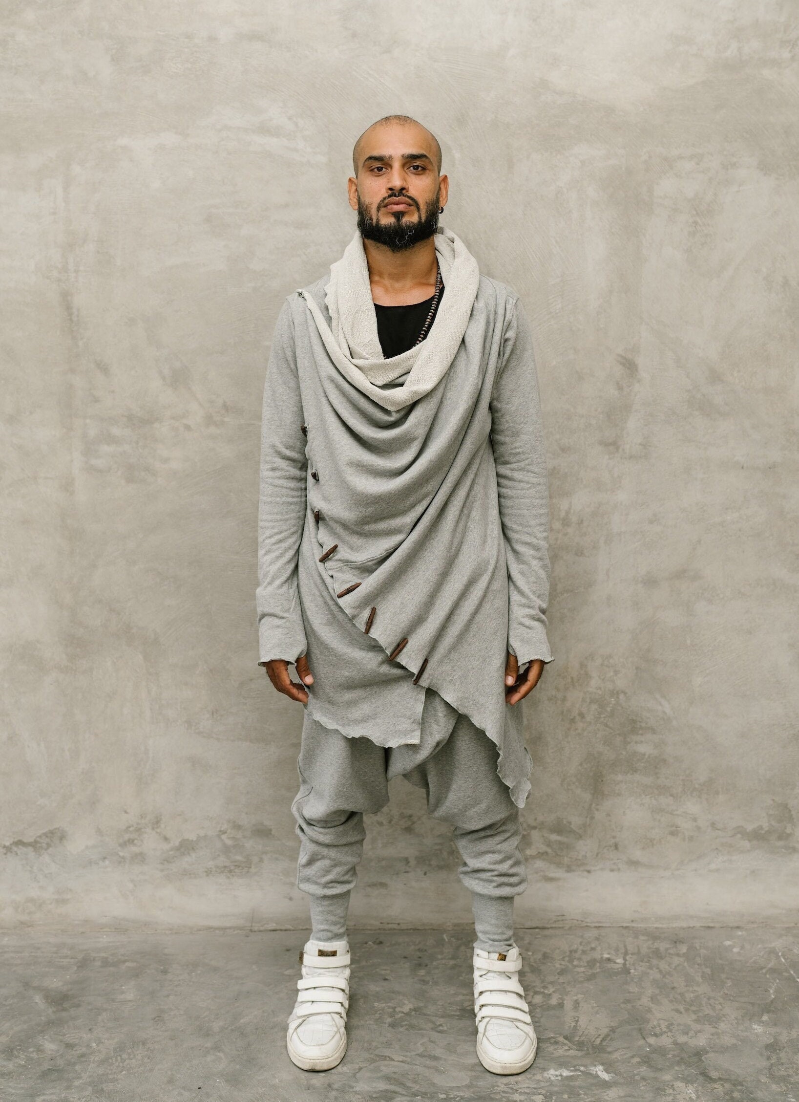 Misty Grey Jedi Style Cotton Hoodie: Dystopian Festival