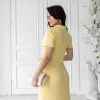 Yellow Ribbed Polo Knit Midi Dress
