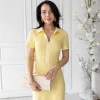Yellow Ribbed Polo Knit Midi Dress