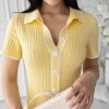Yellow Ribbed Polo Knit Midi Dress