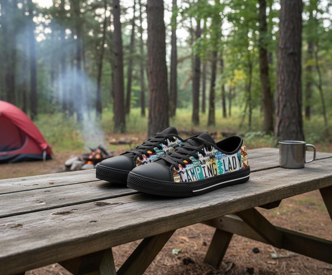 Camping Lady Custom Canvas Shoes: Sneakers License Plate