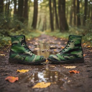 Green Camo Vegan Combat Boots: Military Style