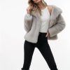 Beige Faux Fur Jacket: Short Vegan Coat Elegant