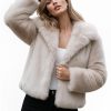 Beige Faux Fur Coat: Short Plush Vegan Jacket