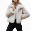 Beige Faux Fur Coat: Short Plush Vegan Jacket