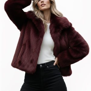 Red Faux Fur Jacket: Vegan Winter Plush Coat