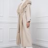Ivory Cashmere Coat With Mink Hood