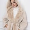 Ivory Cashmere Coat With Mink Hood