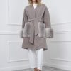 Gray Cashmere Coat With Fox