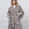 Gray Cashmere Coat With Fox