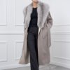 Gray Cashmere Coat With Fox Collar
