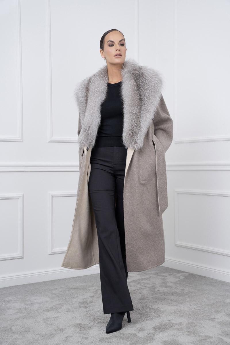 Gray Cashmere Coat With Fox Collar Gray Cashmere Coat With Fox Collar
