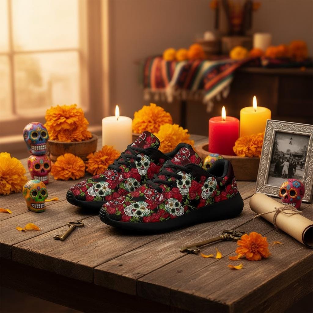 Skull And Roses Sneakers: Custom Running Shoes Unique