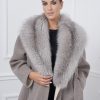 Gray Cashmere Coat With Fox Collar