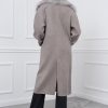 Gray Cashmere Coat With Fox Collar