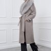 Gray Cashmere Coat With Fox Collar