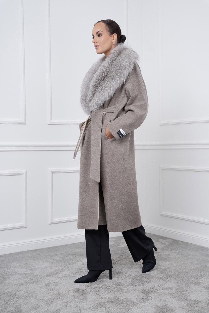 Gray Cashmere Coat With Fox Collar Gray Cashmere Coat With Fox Collar