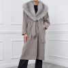 Gray Cashmere Coat With Fox Collar